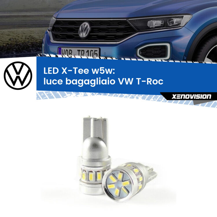 0 Luce Bagagliaio LED per VW T-Roc  2017 in poi: W5W X-Tee <strong>LED luce bagagliaio per VW T-Roc</strong>  2017 in poi. Lampade <strong>W5W</strong> modello X-Tee Xenovision top di gamma.