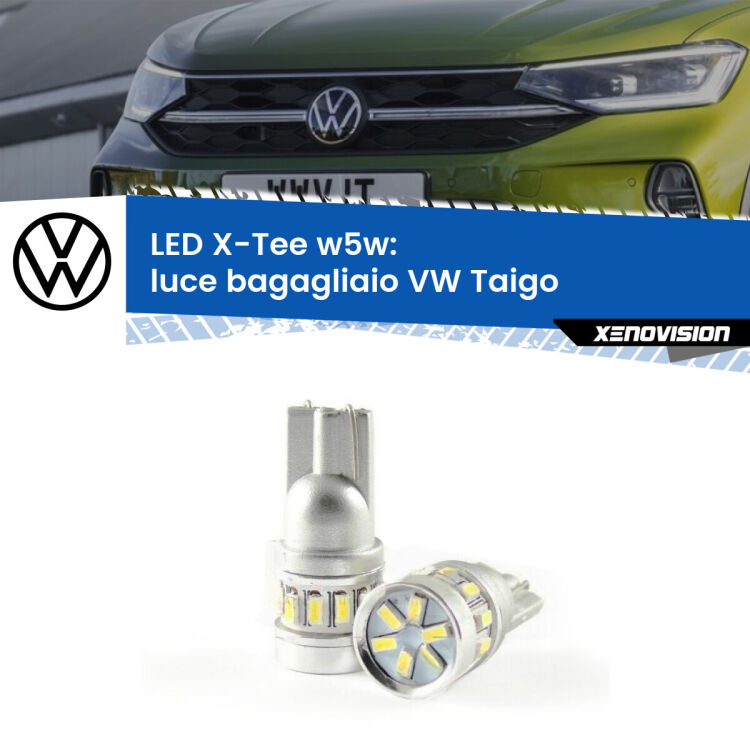 0 Luce Bagagliaio LED per VW Taigo  2020 in poi: W5W X-Tee <strong>LED luce bagagliaio per VW Taigo</strong>  2020 in poi. Lampade <strong>W5W</strong> modello X-Tee Xenovision top di gamma.