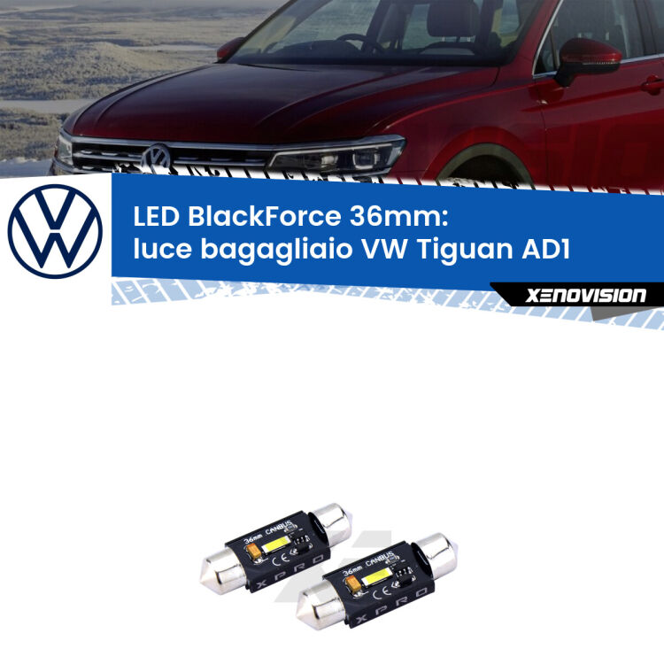 <strong>LED luce bagagliaio 36mm per VW Tiguan</strong> AD1 2016 in poi. Coppia lampadine <strong>C5W</strong>modello BlackForce Xenovision.