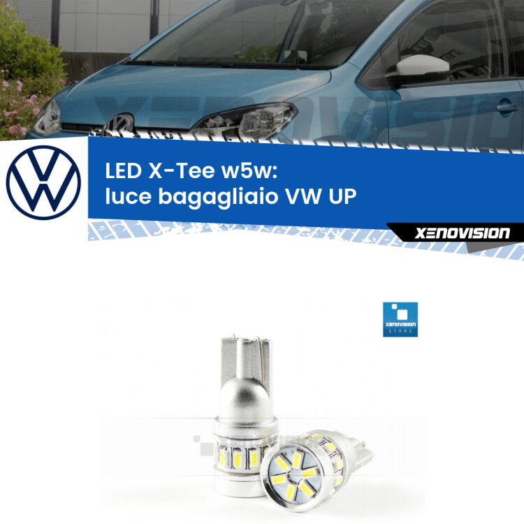 <strong>LED luce bagagliaio per VW UP</strong>  2011 in poi. Lampade <strong>W5W</strong> modello X-Tee Xenovision top di gamma.