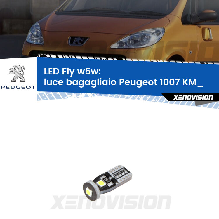 <strong>luce bagagliaio LED per Peugeot 1007</strong> KM_ 2005 - 2009. Coppia lampadine <strong>w5w</strong> Canbus compatte modello Fly Xenovision.