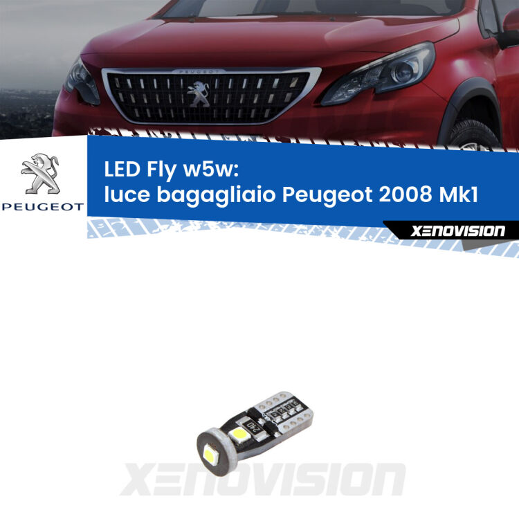 <strong>luce bagagliaio LED per Peugeot 2008</strong> Mk1 2013 - 2018. Coppia lampadine <strong>w5w</strong> Canbus compatte modello Fly Xenovision.