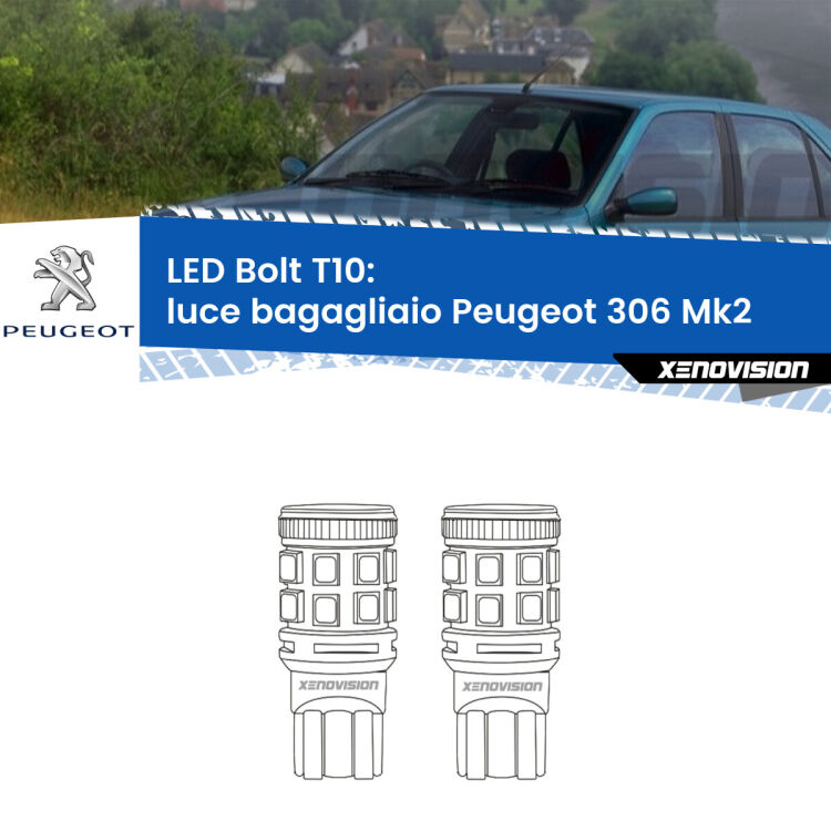 0 Luce Bagagliaio LED Peugeot 306 Mk2 1997 - 1999: T10 Bolt <strong>Luce Bagagliaio LED per Peugeot 306</strong> Mk2 1997 - 1999. Coppia lampade <strong>T10</strong> modello Bolt canbus.