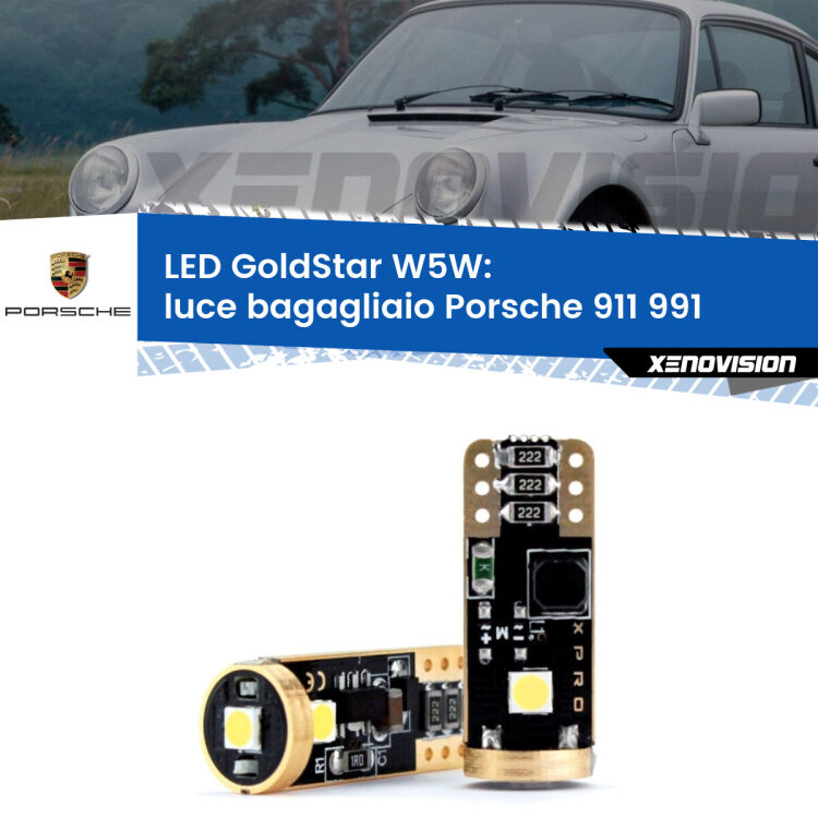0 Luce Bagagliaio LED Porsche 911 991 2011 - 2013: T10 GoldStar <strong>Luce Bagagliaio LED Porsche 911</strong> 991 2011 - 2013: ottima luminosità a 360 gradi. Si inseriscono ovunque. Canbus, Top Quality.