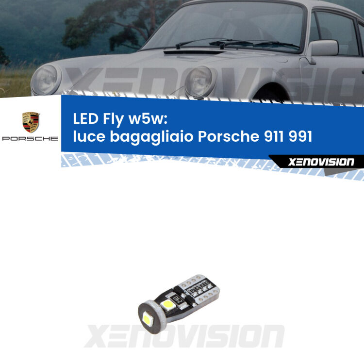 <strong>luce bagagliaio LED per Porsche 911</strong> 991 2011 - 2013. Coppia lampadine <strong>w5w</strong> Canbus compatte modello Fly Xenovision.
