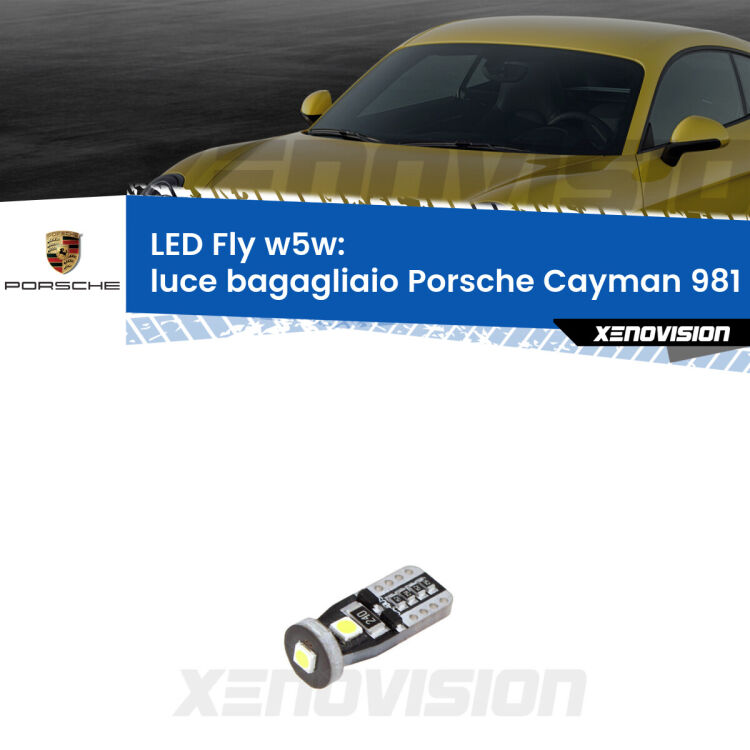 <strong>luce bagagliaio LED per Porsche Cayman</strong> 981 2013 in poi. Coppia lampadine <strong>w5w</strong> Canbus compatte modello Fly Xenovision.