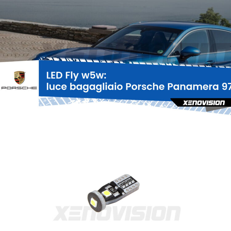 <strong>luce bagagliaio LED per Porsche Panamera</strong> 970 2009 - 2016. Coppia lampadine <strong>w5w</strong> Canbus compatte modello Fly Xenovision.