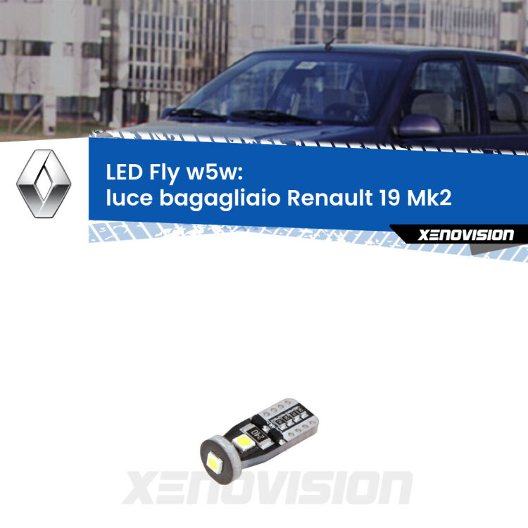 <strong>luce bagagliaio LED per Renault 19</strong> Mk2 1992 - 1995. Coppia lampadine <strong>w5w</strong> Canbus compatte modello Fly Xenovision.