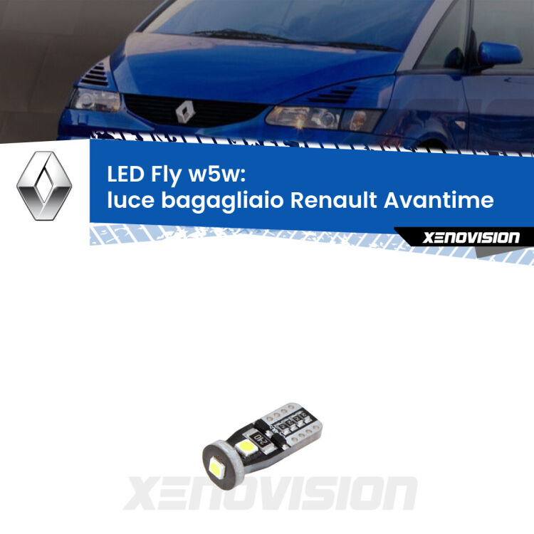 <strong>luce bagagliaio LED per Renault Avantime</strong>  2001 - 2003. Coppia lampadine <strong>w5w</strong> Canbus compatte modello Fly Xenovision.