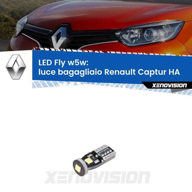<strong>luce bagagliaio LED per Renault Captur</strong> HA 2016 - 2018. Coppia lampadine <strong>w5w</strong> Canbus compatte modello Fly Xenovision.