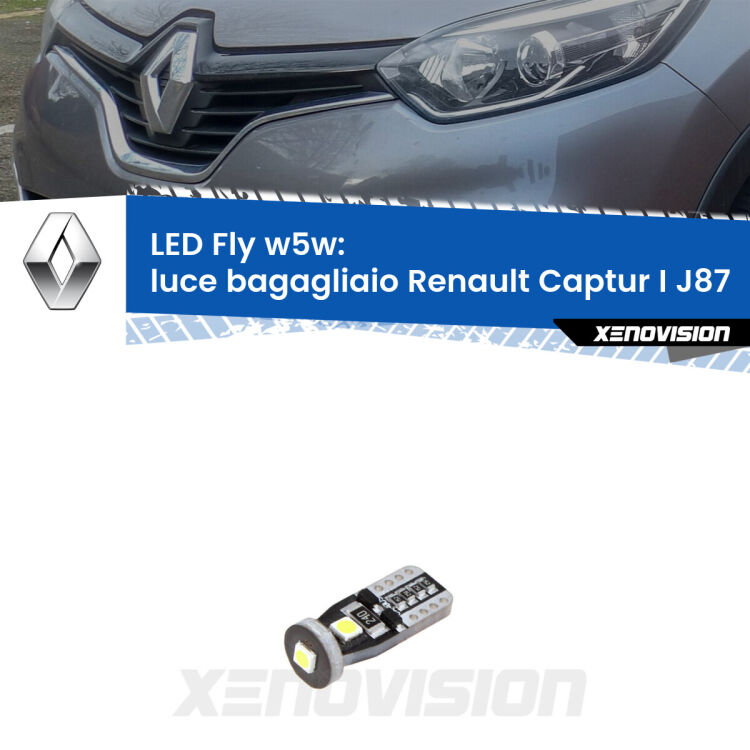 <strong>luce bagagliaio LED per Renault Captur I</strong> J87 2013 - 2015. Coppia lampadine <strong>w5w</strong> Canbus compatte modello Fly Xenovision.