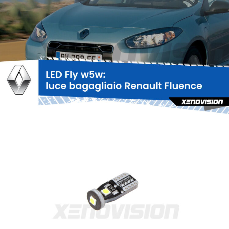 <strong>luce bagagliaio LED per Renault Fluence</strong>  2010 - 2015. Coppia lampadine <strong>w5w</strong> Canbus compatte modello Fly Xenovision.