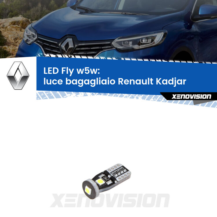 <strong>luce bagagliaio LED per Renault Kadjar</strong>  2015 - 2022. Coppia lampadine <strong>w5w</strong> Canbus compatte modello Fly Xenovision.