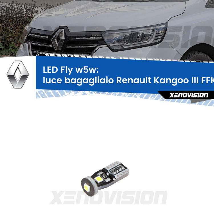 <strong>luce bagagliaio LED per Renault Kangoo III</strong> FFK/KFK 2021 in poi. Coppia lampadine <strong>w5w</strong> Canbus compatte modello Fly Xenovision.