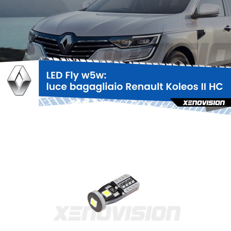 <strong>luce bagagliaio LED per Renault Koleos II</strong> HC 2016 in poi. Coppia lampadine <strong>w5w</strong> Canbus compatte modello Fly Xenovision.