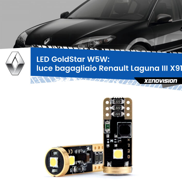 0 Luce Bagagliaio LED Renault Laguna III X91 2007 - 2015: T10 GoldStar <strong>Luce Bagagliaio LED Renault Laguna III</strong> X91 2007 - 2015: ottima luminosità a 360 gradi. Si inseriscono ovunque. Canbus, Top Quality.