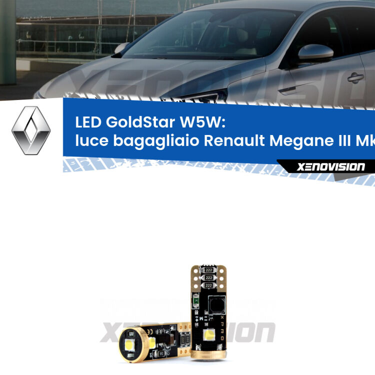 <strong>Luce Bagagliaio LED Renault Megane III</strong> Mk3 2008 - 2015: ottima luminosità a 360 gradi. Si inseriscono ovunque. Canbus, Top Quality.