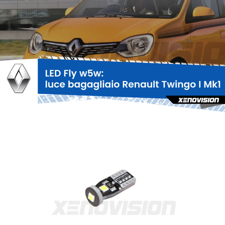 <strong>luce bagagliaio LED per Renault Twingo I</strong> Mk1 1993 - 2006. Coppia lampadine <strong>w5w</strong> Canbus compatte modello Fly Xenovision.