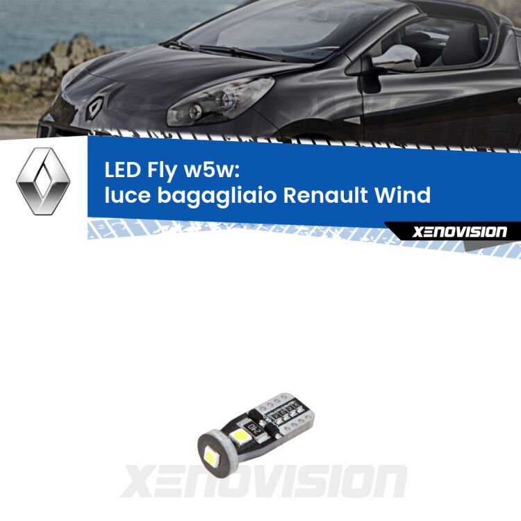 <strong>luce bagagliaio LED per Renault Wind</strong>  2010 - 2013. Coppia lampadine <strong>w5w</strong> Canbus compatte modello Fly Xenovision.