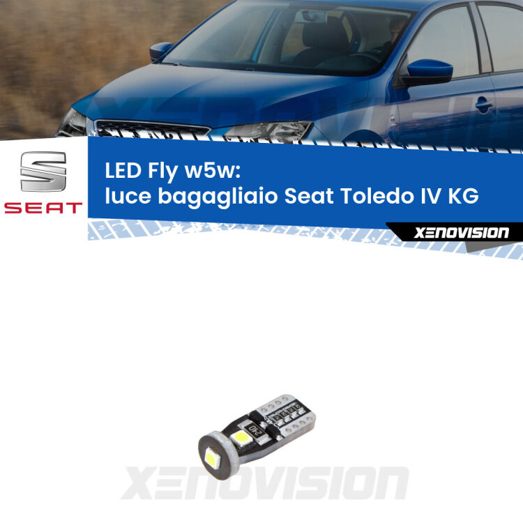 <strong>luce bagagliaio LED per Seat Toledo IV</strong> KG 2012 - 2019. Coppia lampadine <strong>w5w</strong> Canbus compatte modello Fly Xenovision.