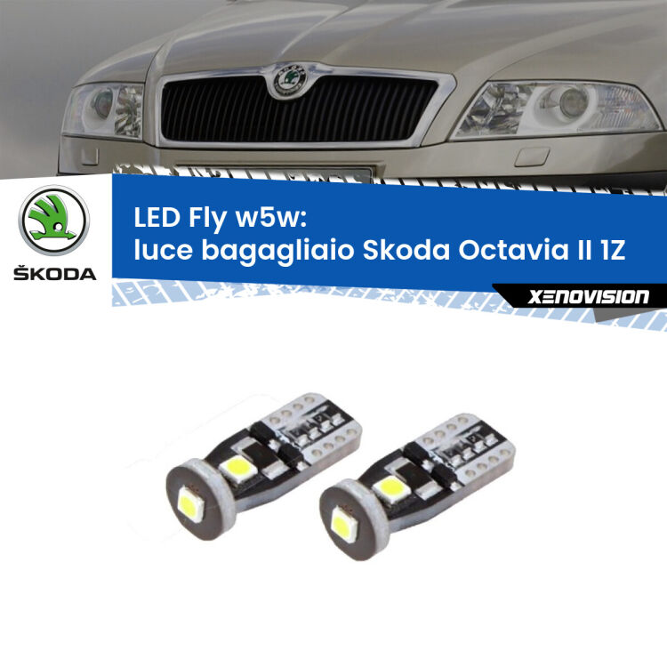 0 Luce Bagagliaio LED Skoda Octavia II 1Z 2004 - 2013: W5W Fly <strong>luce bagagliaio LED per Skoda Octavia II</strong> 1Z 2004 - 2013. Coppia lampadine <strong>w5w</strong> Canbus compatte modello Fly Xenovision.