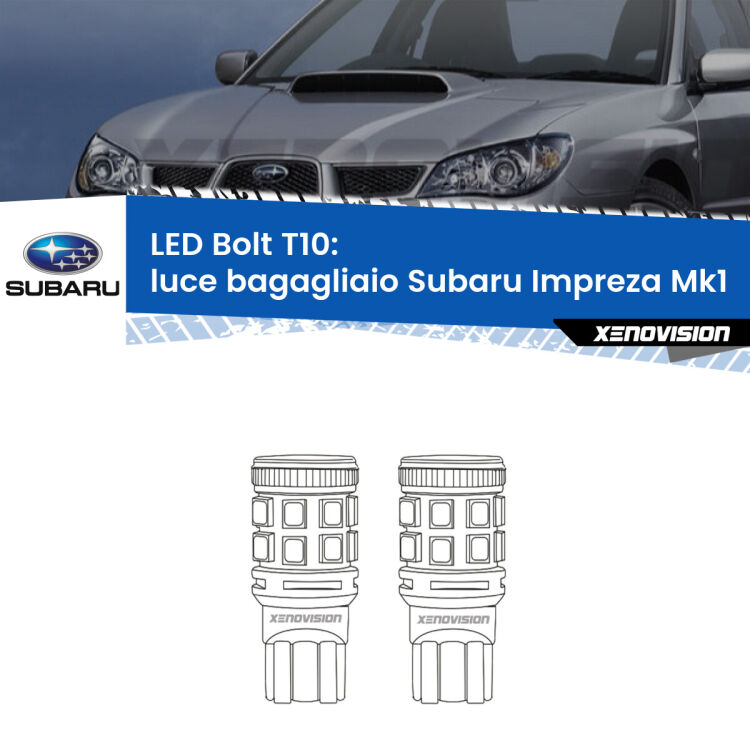 0 Luce Bagagliaio LED Subaru Impreza Mk1 1992 - 2000: T10 Bolt <strong>Luce Bagagliaio LED per Subaru Impreza</strong> Mk1 1992 - 2000. Coppia lampade <strong>T10</strong> modello Bolt canbus.