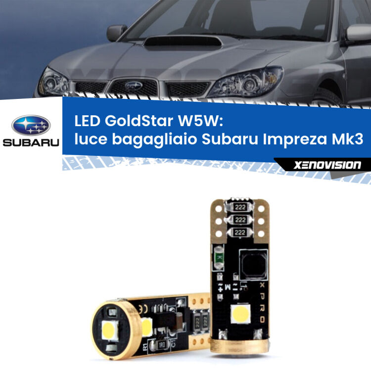 0 Luce Bagagliaio LED Subaru Impreza Mk3 2007 - 2010: T10 GoldStar <strong>Luce Bagagliaio LED Subaru Impreza</strong> Mk3 2007 - 2010: ottima luminosità a 360 gradi. Si inseriscono ovunque. Canbus, Top Quality.