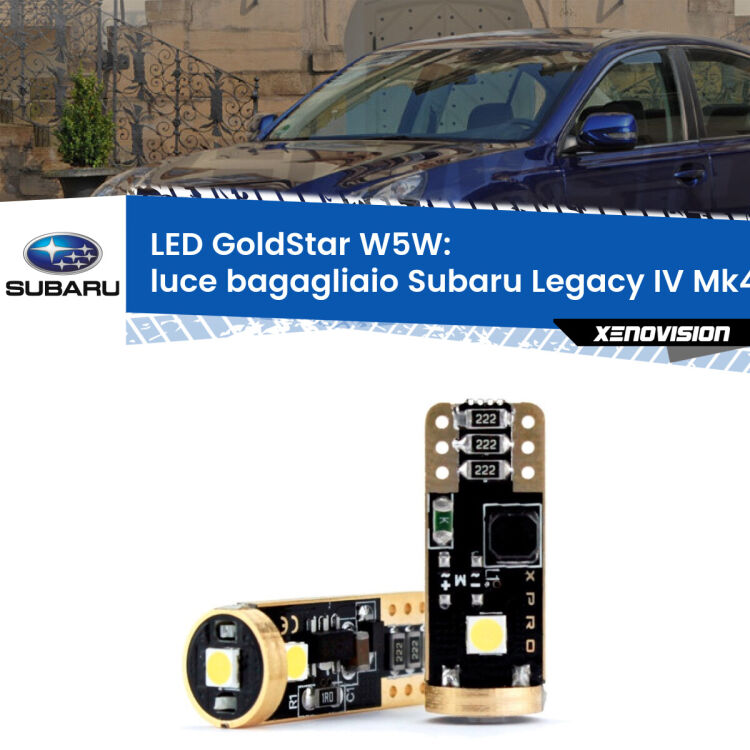 0 Luce Bagagliaio LED Subaru Legacy IV Mk4 2003 - 2009: T10 GoldStar <strong>Luce Bagagliaio LED Subaru Legacy IV</strong> Mk4 2003 - 2009: ottima luminosità a 360 gradi. Si inseriscono ovunque. Canbus, Top Quality.