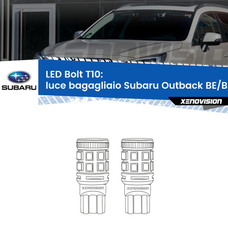 0 Luce Bagagliaio LED Subaru Outback BE/BH 2000 - 2003: T10 Bolt <strong>Luce Bagagliaio LED per Subaru Outback</strong> BE/BH 2000 - 2003. Coppia lampade <strong>T10</strong> modello Bolt canbus.