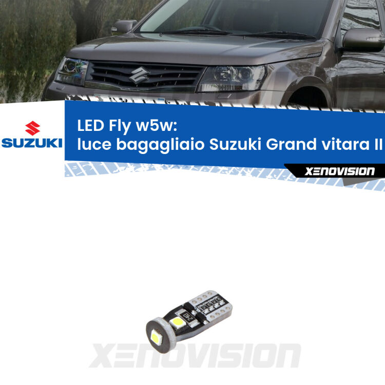 <strong>luce bagagliaio LED per Suzuki Grand vitara II</strong> JT, TE, TD 2005 - 2015. Coppia lampadine <strong>w5w</strong> Canbus compatte modello Fly Xenovision.