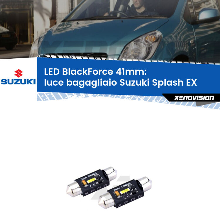 <strong>LED luce bagagliaio 41mm per Suzuki Splash</strong> EX 2008 in poi. Coppia lampadine <strong>C5W</strong>modello BlackForce Xenovision.