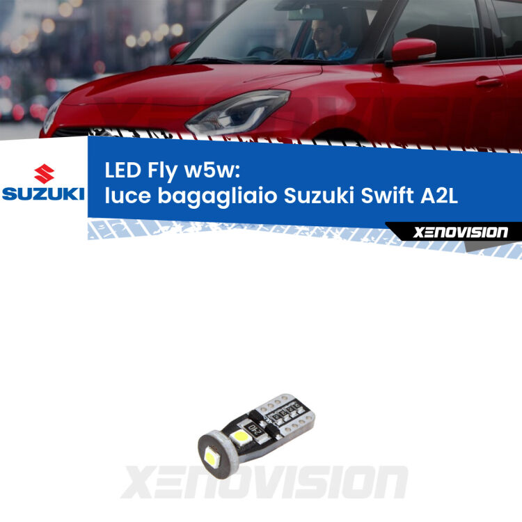 <strong>luce bagagliaio LED per Suzuki Swift</strong> A2L 2017 in poi. Coppia lampadine <strong>w5w</strong> Canbus compatte modello Fly Xenovision.