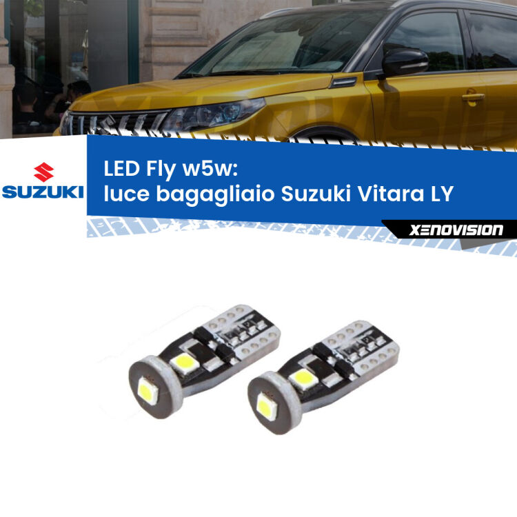 0 Luce Bagagliaio LED Suzuki Vitara LY 2015 in poi: W5W Fly <strong>luce bagagliaio LED per Suzuki Vitara</strong> LY 2015 in poi. Coppia lampadine <strong>w5w</strong> Canbus compatte modello Fly Xenovision.