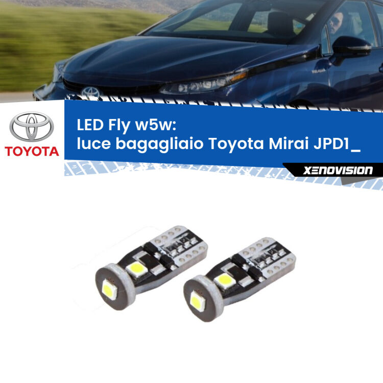 0 Luce Bagagliaio LED Toyota Mirai JPD1_ 2014 in poi: W5W Fly <strong>luce bagagliaio LED per Toyota Mirai</strong> JPD1_ 2014 in poi. Coppia lampadine <strong>w5w</strong> Canbus compatte modello Fly Xenovision.