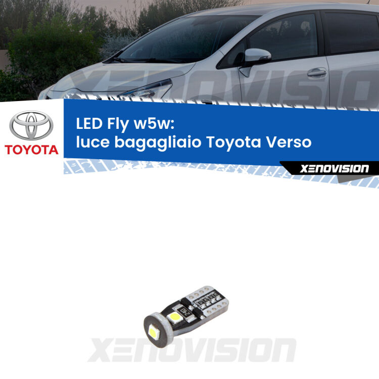 <strong>luce bagagliaio LED per Toyota Verso</strong>  2009 - 2018. Coppia lampadine <strong>w5w</strong> Canbus compatte modello Fly Xenovision.