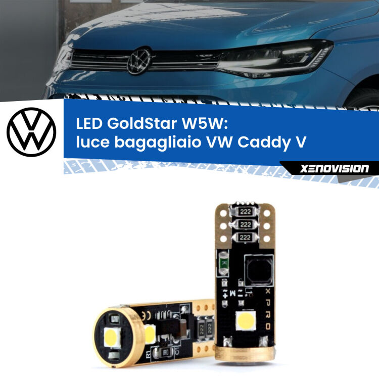 0 Luce Bagagliaio LED VW Caddy V  2021 in poi: T10 GoldStar <strong>Luce Bagagliaio LED VW Caddy V</strong>  2021 in poi: ottima luminosità a 360 gradi. Si inseriscono ovunque. Canbus, Top Quality.
