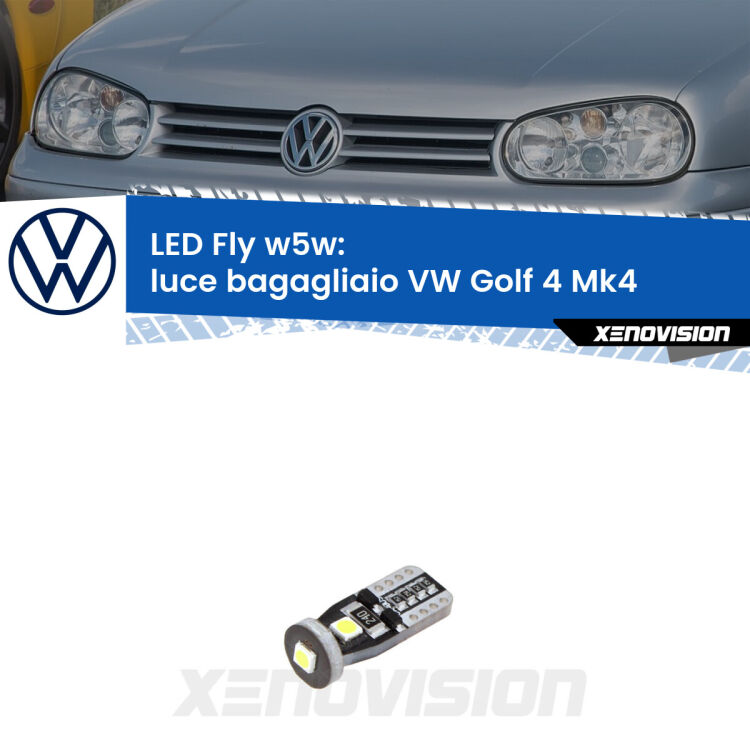 <strong>luce bagagliaio LED per VW Golf 4</strong> Mk4 Versione 2. Coppia lampadine <strong>w5w</strong> Canbus compatte modello Fly Xenovision.