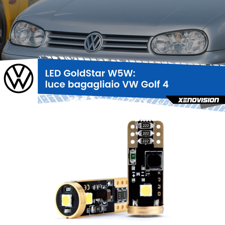 0 Luce Bagagliaio LED VW Golf 4 Versione 2: T10 GoldStar <strong>Luce Bagagliaio LED VW Golf 4</strong> Versione 2: ottima luminosità a 360 gradi. Si inseriscono ovunque. Canbus, Top Quality.