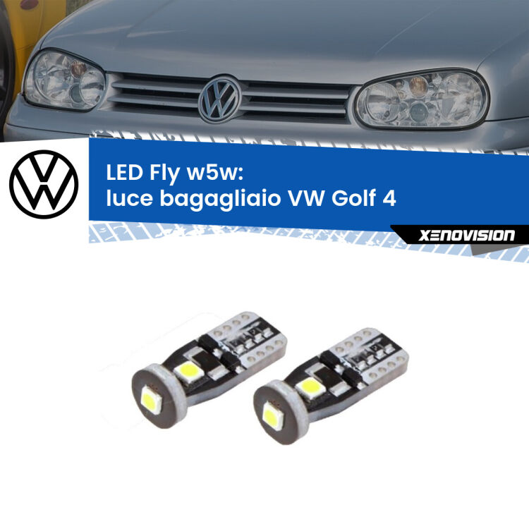 0 Luce Bagagliaio LED VW Golf 4 Versione 2: W5W Fly <strong>luce bagagliaio LED per VW Golf 4</strong> Versione 2. Coppia lampadine <strong>w5w</strong> Canbus compatte modello Fly Xenovision.