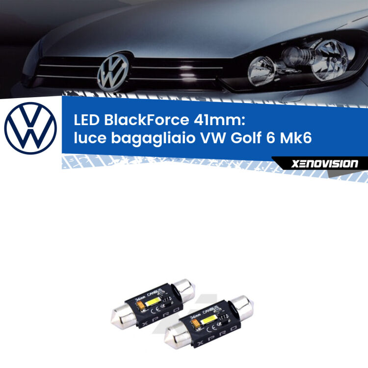<strong>LED luce bagagliaio 41mm per VW Golf 6</strong> Mk6 2008 - 2011. Coppia lampadine <strong>C5W</strong>modello BlackForce Xenovision.