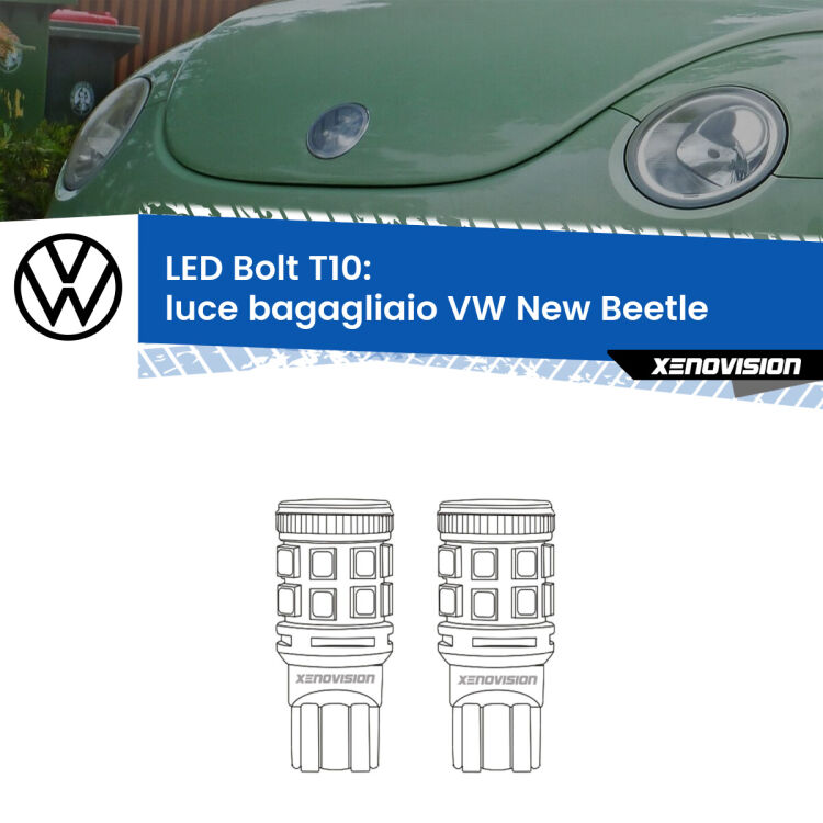 0 Luce Bagagliaio LED VW New Beetle  1998 - 2010: T10 Bolt <strong>Luce Bagagliaio LED per VW New Beetle</strong>  1998 - 2010. Coppia lampade <strong>T10</strong> modello Bolt canbus.