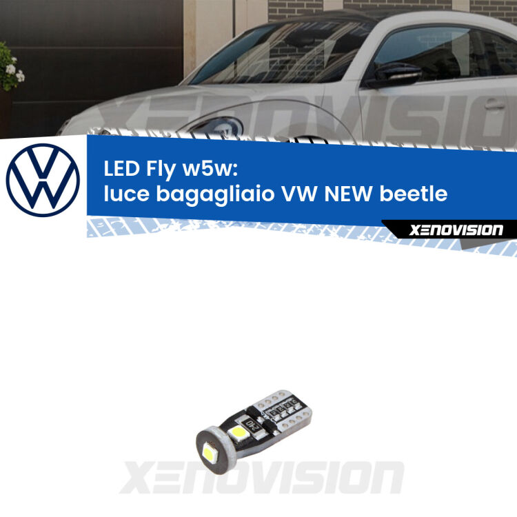 <strong>luce bagagliaio LED per VW NEW beetle</strong>  1998 - 2010. Coppia lampadine <strong>w5w</strong> Canbus compatte modello Fly Xenovision.