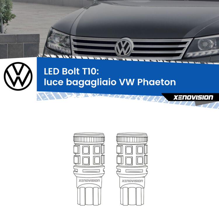 0 Luce Bagagliaio LED VW Phaeton 2002 - 2016: T10 Bolt <strong>Luce Bagagliaio LED per VW Phaeton</strong> 2002 - 2016. Coppia lampade <strong>T10</strong> modello Bolt canbus.