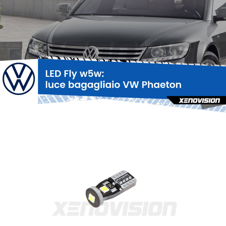 <strong>luce bagagliaio LED per VW Phaeton</strong>  2002 - 2016. Coppia lampadine <strong>w5w</strong> Canbus compatte modello Fly Xenovision.