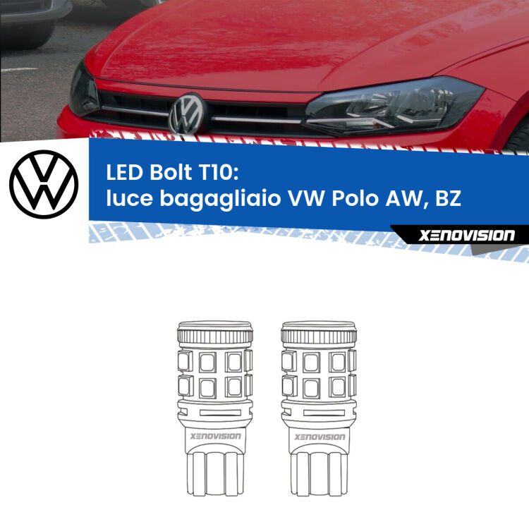 0 Luce Bagagliaio LED VW Polo AW, BZ 2017 in poi: T10 Bolt <strong>Luce Bagagliaio LED per VW Polo</strong> AW, BZ 2017 in poi. Coppia lampade <strong>T10</strong> modello Bolt canbus.