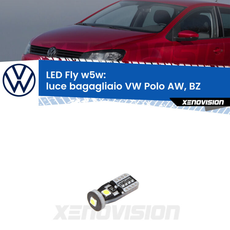 <strong>luce bagagliaio LED per VW Polo</strong> AW, BZ 2017 in poi. Coppia lampadine <strong>w5w</strong> Canbus compatte modello Fly Xenovision.