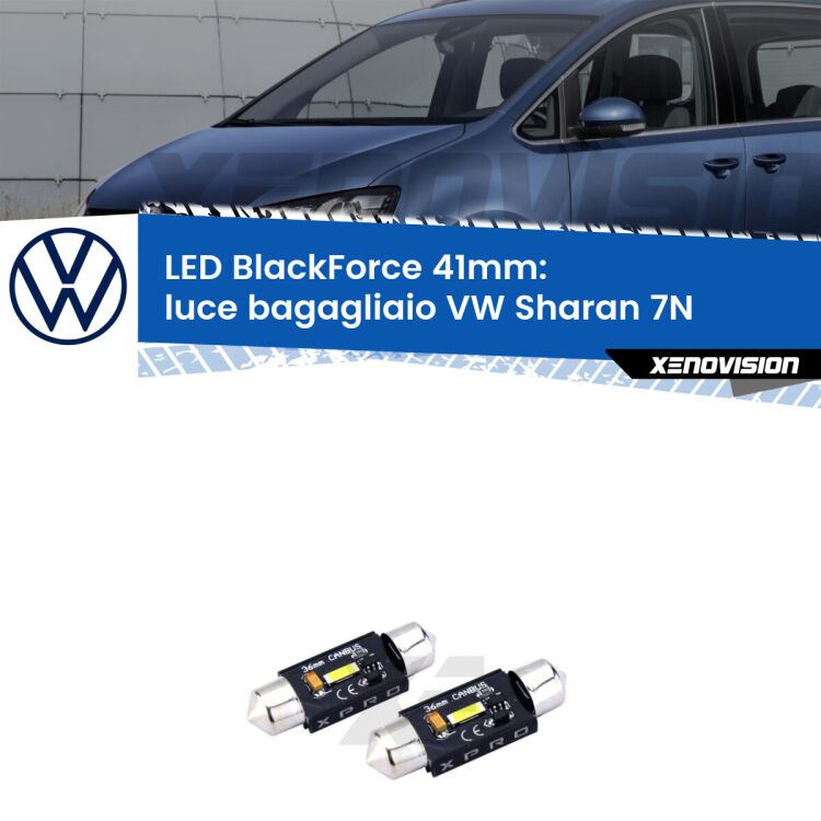<strong>LED luce bagagliaio 41mm per VW Sharan</strong> 7N sul portellone. Coppia lampadine <strong>C5W</strong>modello BlackForce Xenovision.