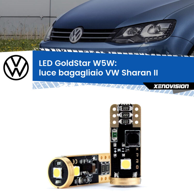 0 Luce Bagagliaio LED VW Sharan II nel baule: T10 GoldStar <strong>Luce Bagagliaio LED VW Sharan</strong> II nel baule: ottima luminosità a 360 gradi. Si inseriscono ovunque. Canbus, Top Quality.
