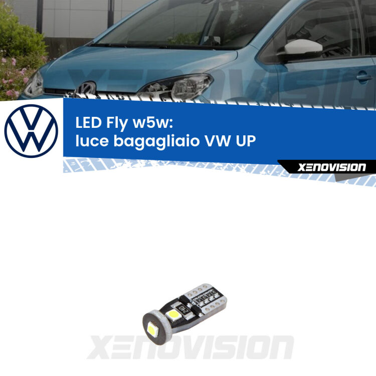 <strong>luce bagagliaio LED per VW UP</strong>  2011 in poi. Coppia lampadine <strong>w5w</strong> Canbus compatte modello Fly Xenovision.
