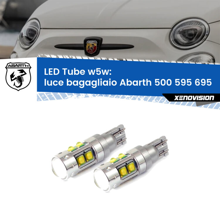 0 Luce Bagagliaio LED W5W Abarth 500 595 695 2008 - 2022 W5W Tube <strong>Luce Bagagliaio LED 6000k per Abarth 500 595 695</strong> 2008 - 2022. Lampadine <strong>W5W</strong> canbus modello Tube, luce bianco lunare, lunga durata e compatibilità.